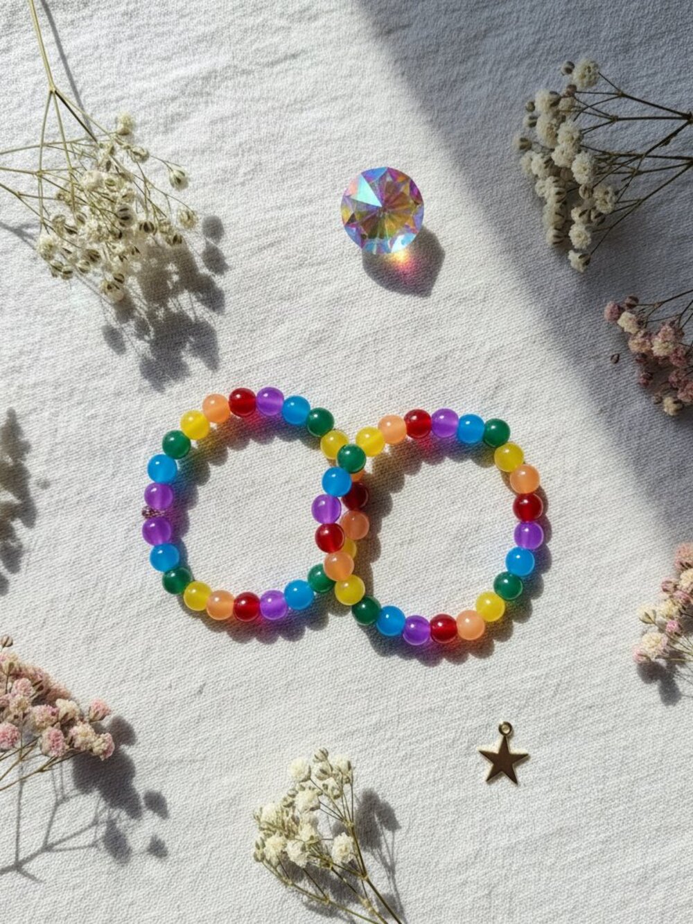 Rainbow Dreams Beaded Bracelet Set | Handmade Stretch Bracelet Duo | Pride LGBTQ